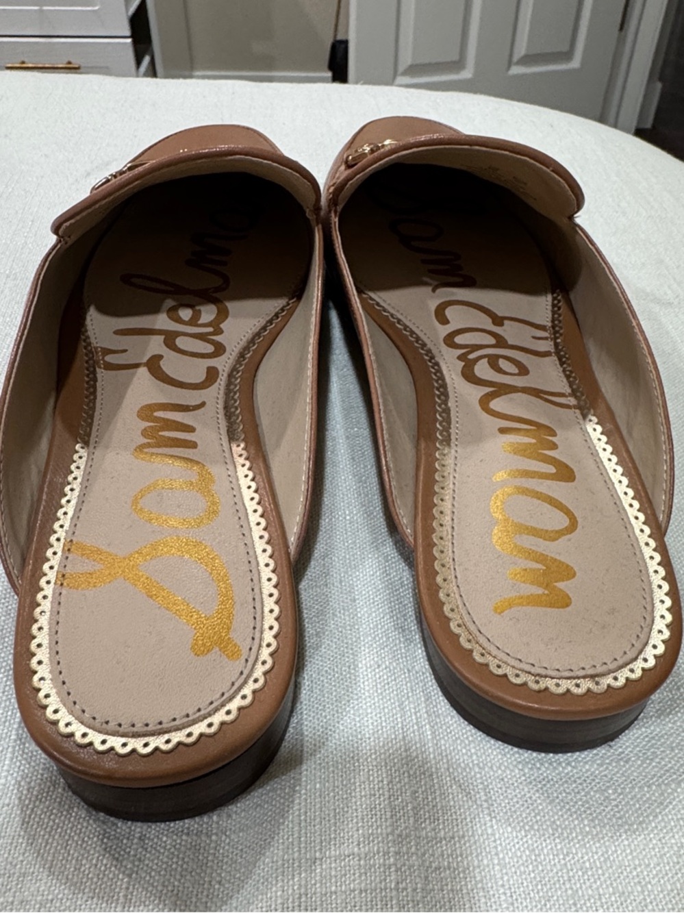 Sam Edelman Tan Leather Horsebit Backless Loafers - Picture 2 of 4